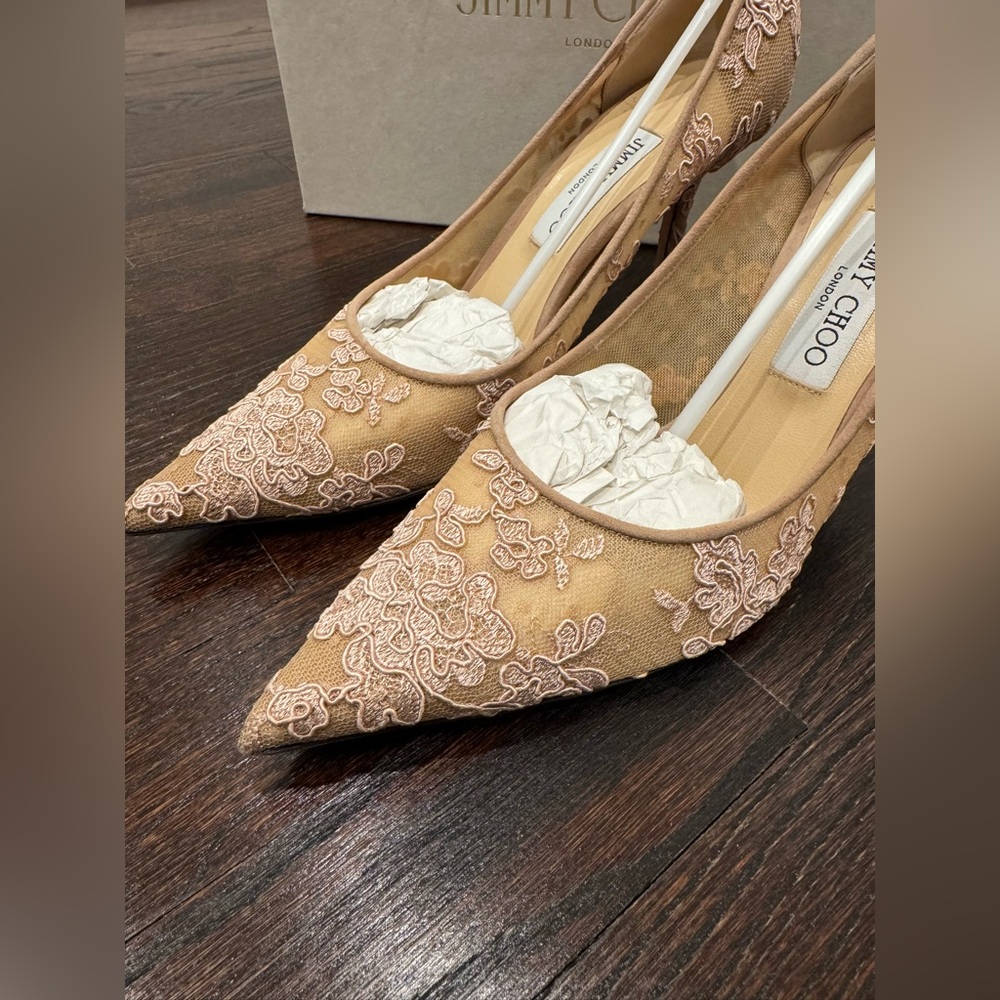 Jimmy Choo Women's Lace Embellished Pointed-Toe Pumps - Blush Pink - Picture 2 of 7